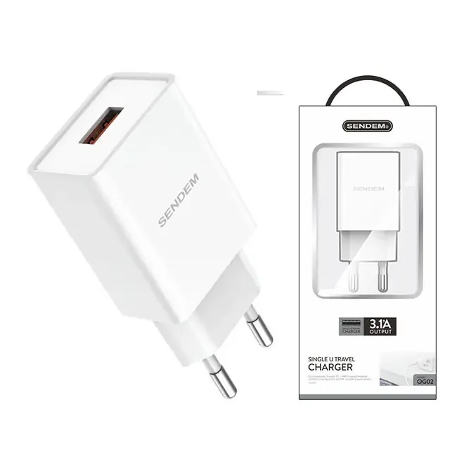 Зарядний пристрій від мережі SENDEM OG02 1USB/3,1A White — фото 2