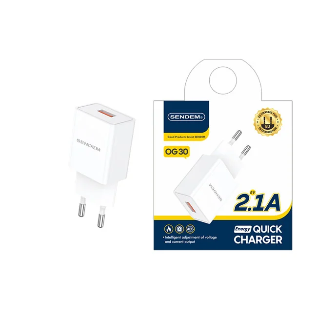 Зарядний пристрій від мережі SENDEM OG30 1USB/2,1A White — фото 2