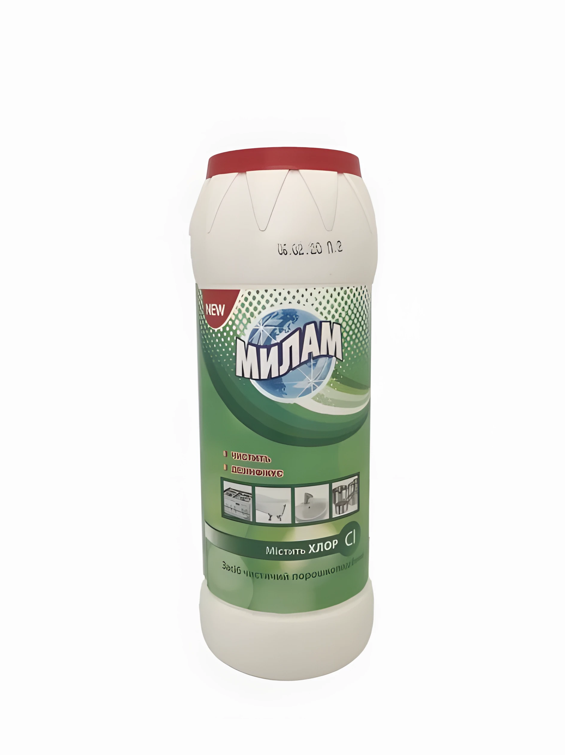 Засіб чистячий з дезінфікуючим ефектом Мілам містить хлор 500г