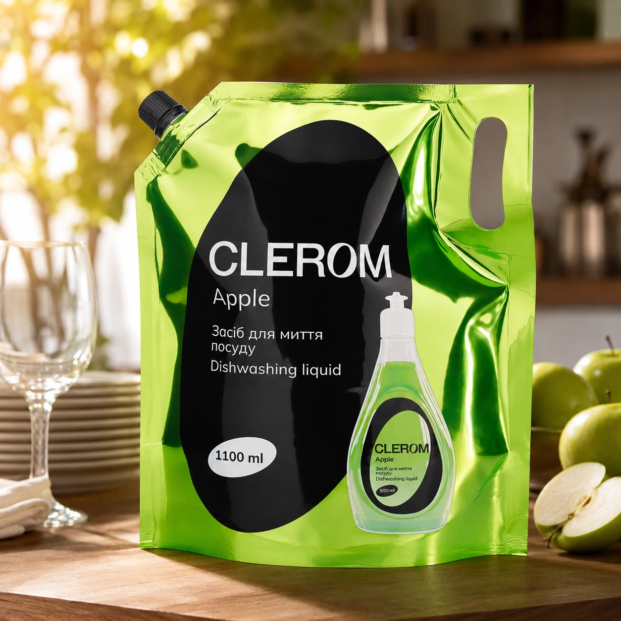 Засіб для миття посуду Clerom Apple 1,1л дой-пак 20067 — 
