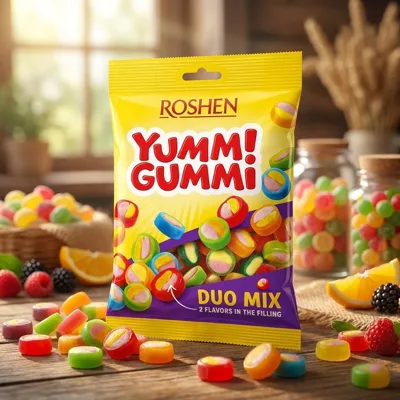 Желейні цукерки Yummi Gummi Duo Mix Roshen ВКФ 70г /22шт 36295