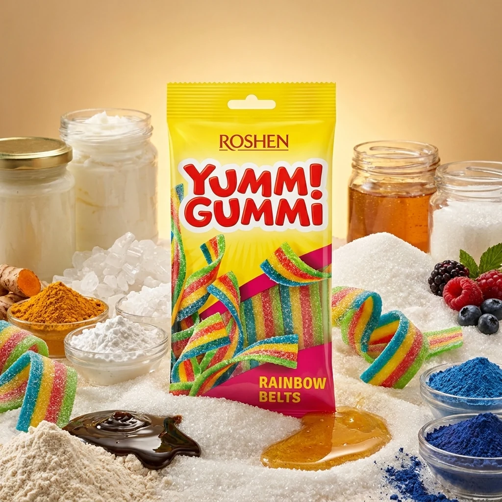 Желейні цукерки Yummi Gummi Sour Belts Roshen ВКФ 70г /40шт 36264