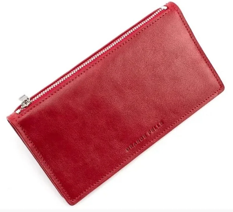 Жіночий портмоне 10*20 см натуральна шкіра червоний Grande Pelle, Україна