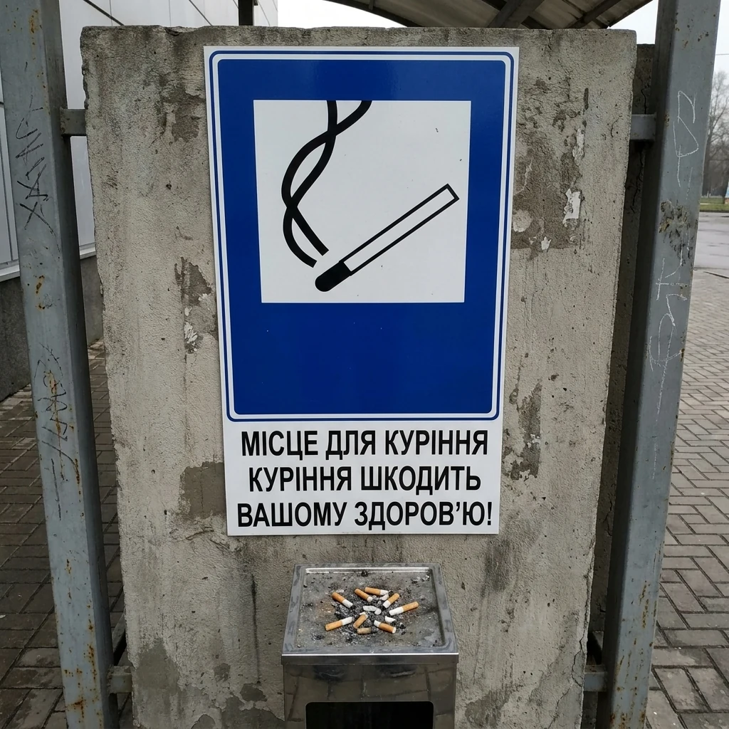 Знак:Місце для куріння.Куріння шкодить вашому здоров"ю! 150х200 мм. наклейка
