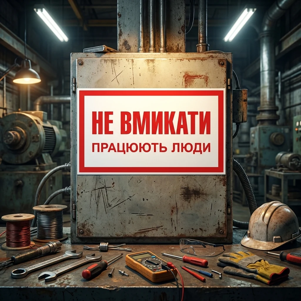 Знак:Не вмикати.Працюють люди. 240х130 мм. наклейка