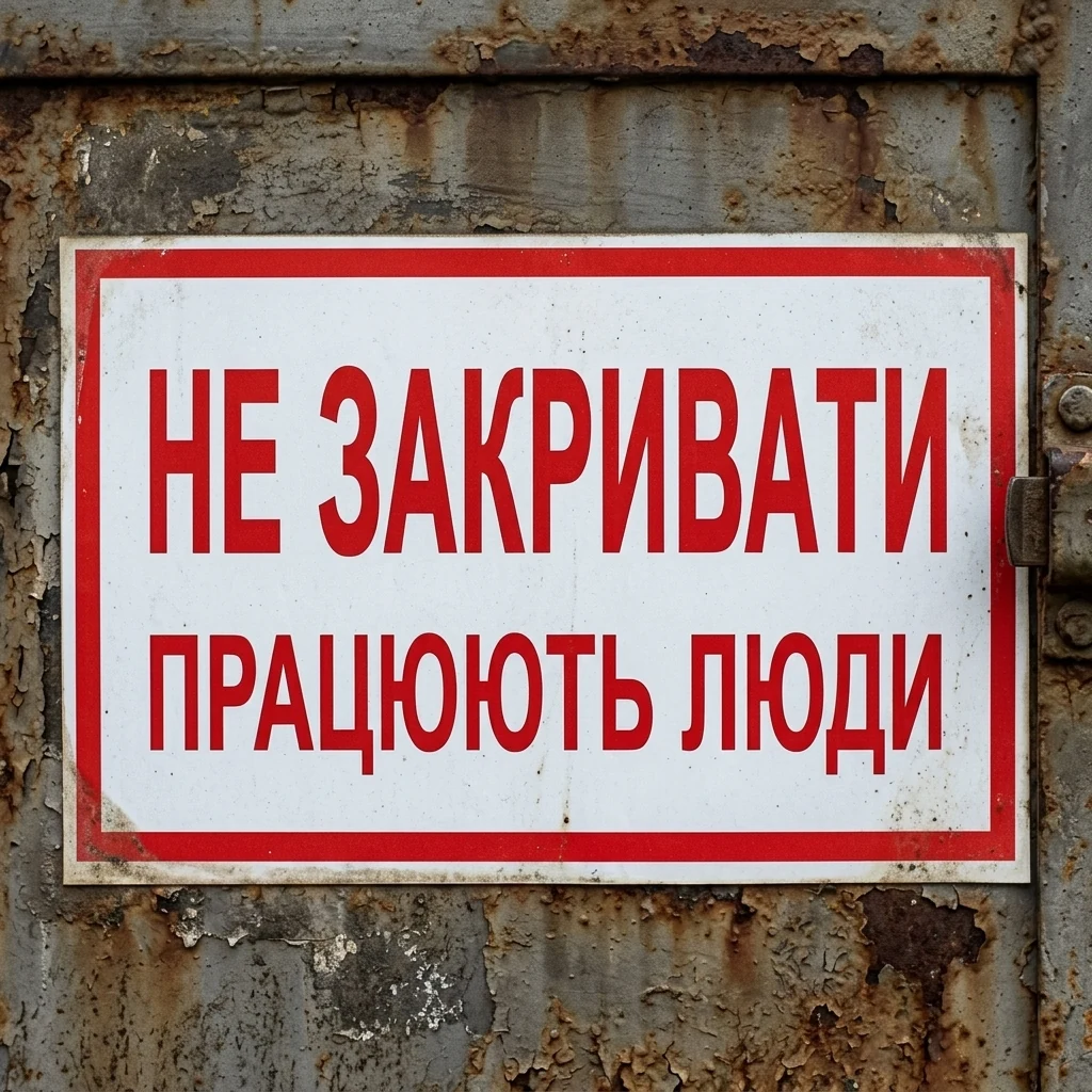 Знак:Не закривати.Працюють люди. 240х130 мм. наклейка