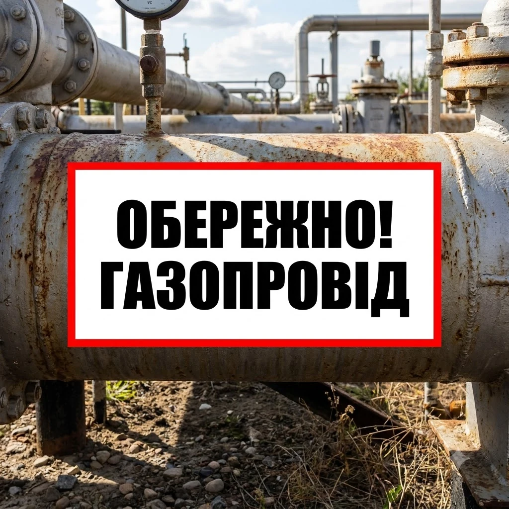Знак:Обережно! Газопровід. 240х130 мм. наклейка