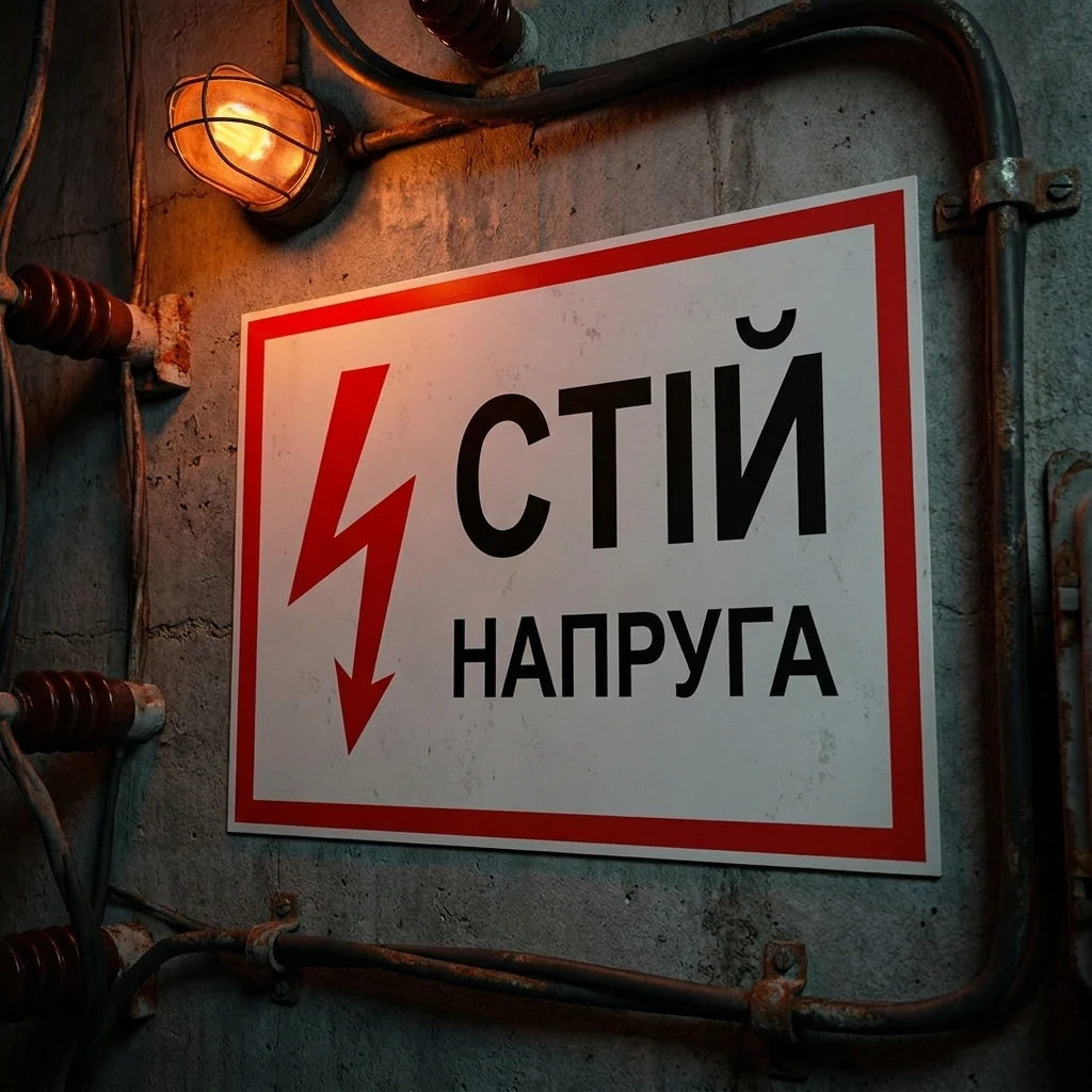 Знак:Стій! Напруга. 280х210 мм. пластик