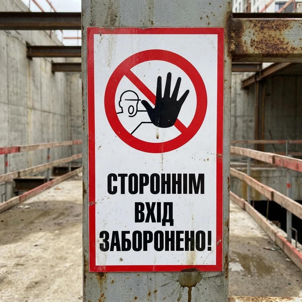 Знак:Стороннім вхід заборонено. 240х130 мм. наклейка