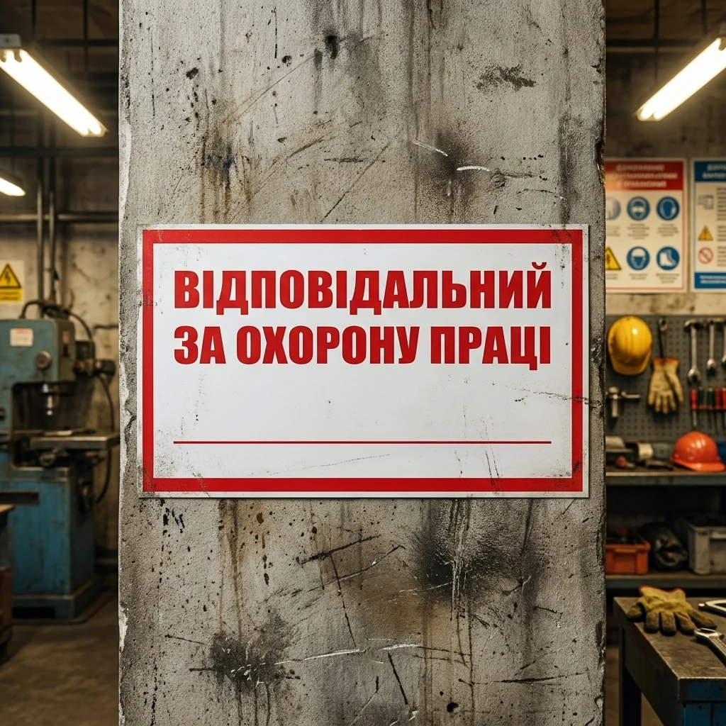 Знак:Відповідальний за охорону праці. 240х130 мм. наклейка