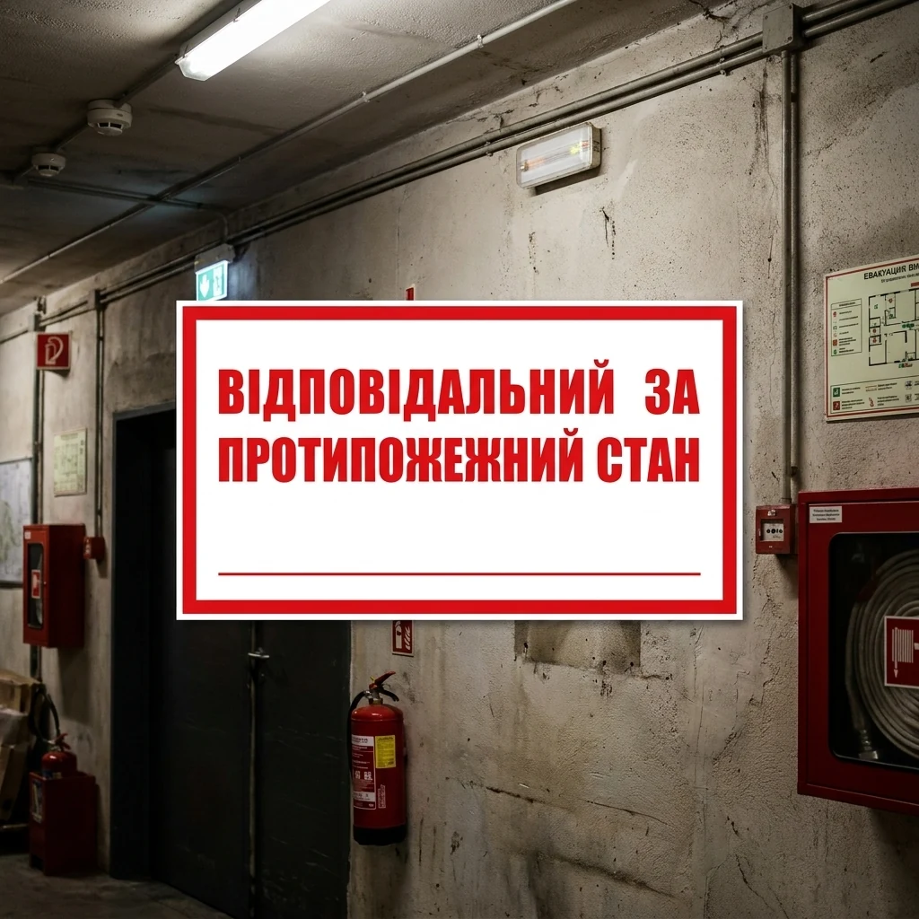 Знак:Відповідальний за протипожежний стан. 240х130 мм. наклейка