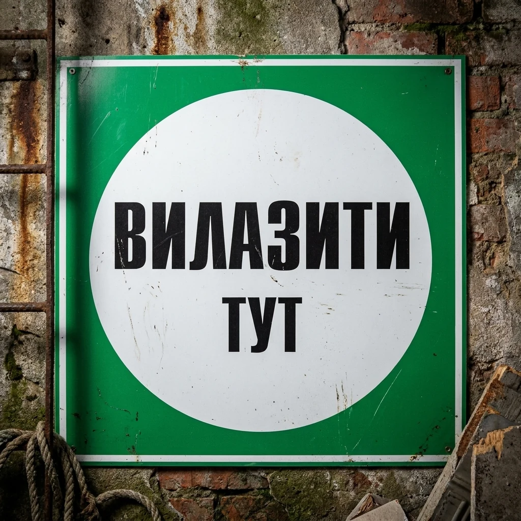 Знак: Вилазити тут. 250х250 мм. пластик