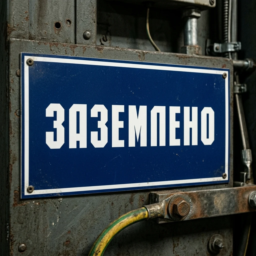 Знак:Заземлено. 240х130мм. пластик