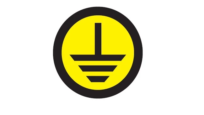 Знак:Знак заземлення.Фон жовтий. 25х25 мм. наклейка