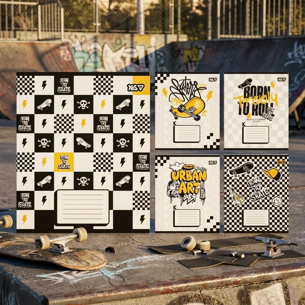 Зошит 12 аркушів клітинка Born to skate, YES