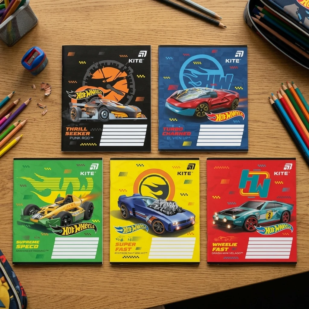 Зошит 12 аркушів клітинка Hot Wheels, Kite