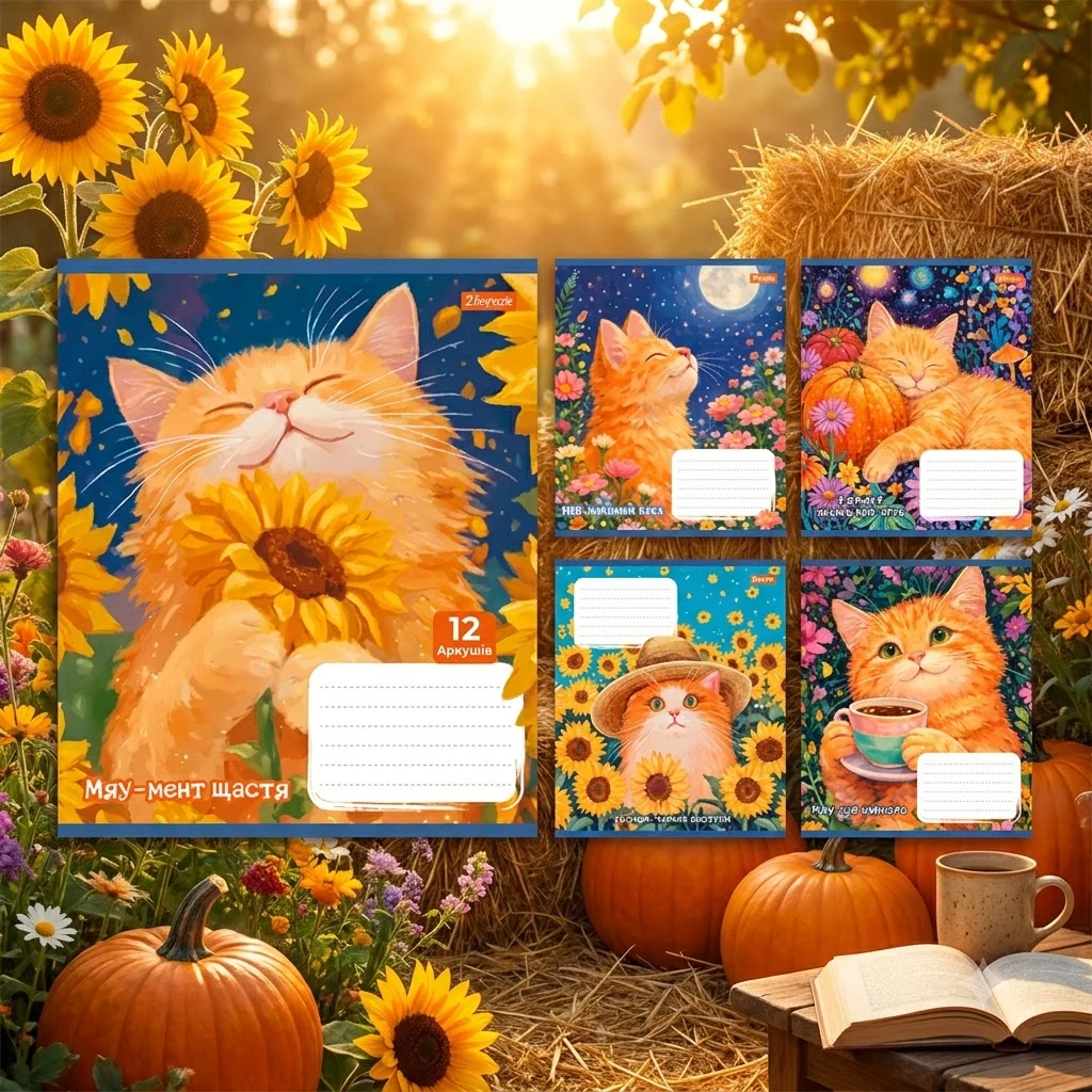 Зошит 12 аркушів клітинка Sunny cat