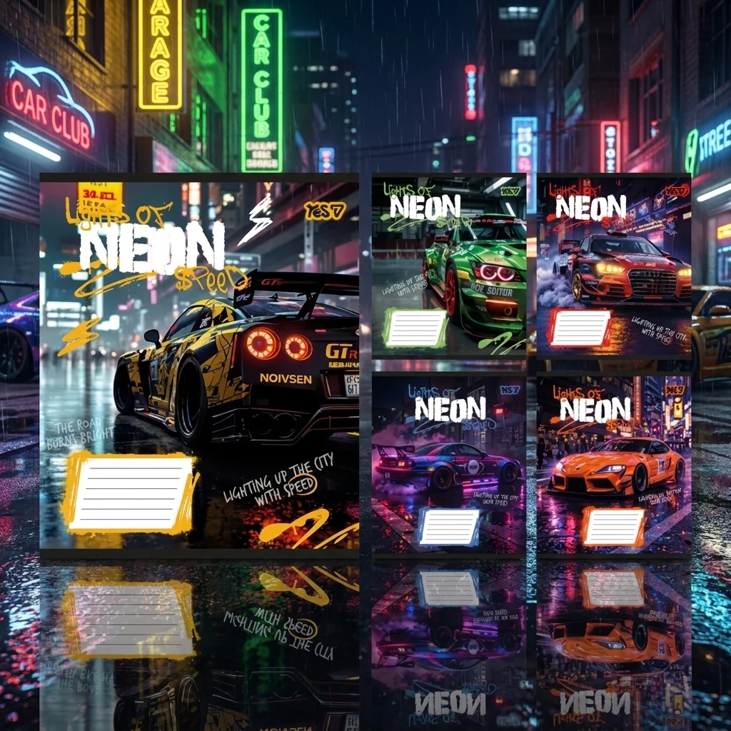 Зошит 18 аркушів клітинка Neon car, YES