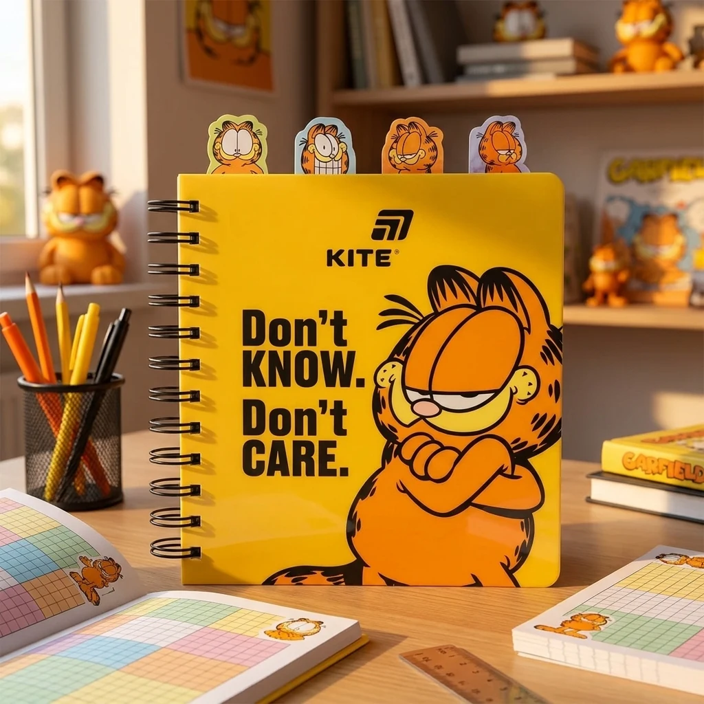 Зошит на спіралі B6 80 аркушів обкладинка пластикова, Garfield з розділювачами, клітинка