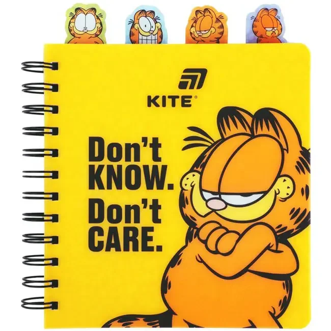Зошит на спіралі B6 80 аркушів обкладинка пластикова, Garfield з розділювачами, клітинка