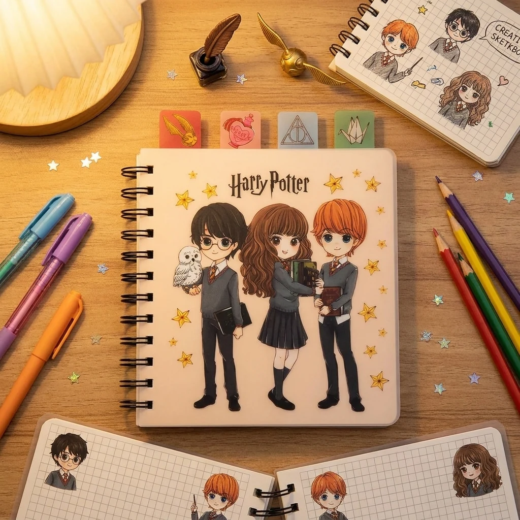 Зошит на спіралі B6 80 аркушів обкладинка пластикова, Harry Potter з розділювачами, клітинка