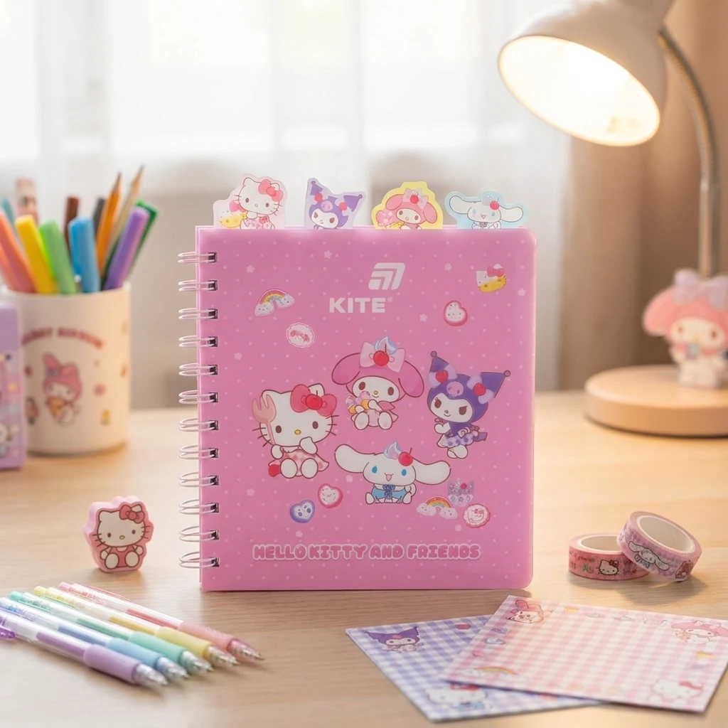 Зошит на спіралі B6 80 аркушів обкладинка пластикова, Hello Kitty з розділювачами, клітинка