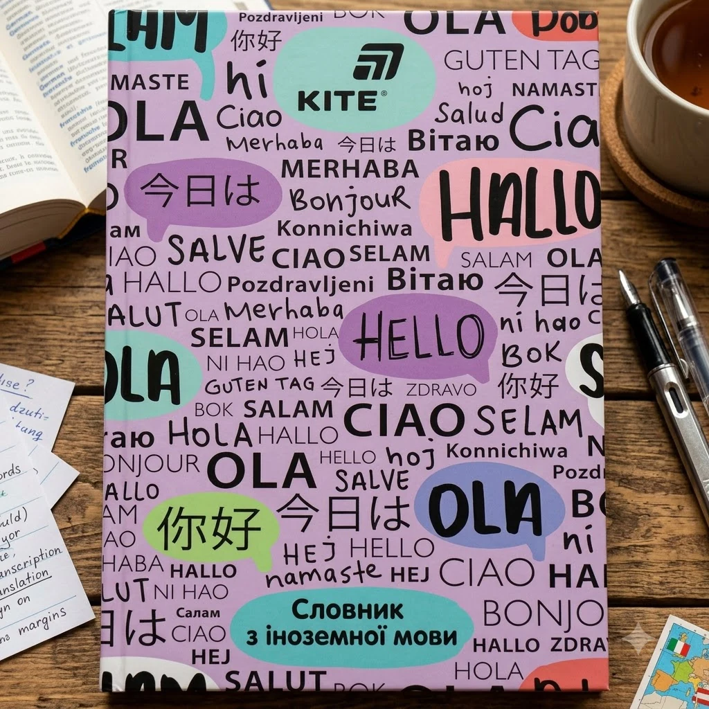 Зошит - словник для іноземної мови А5 60 аркушів тверда обкладинка Kite Hello